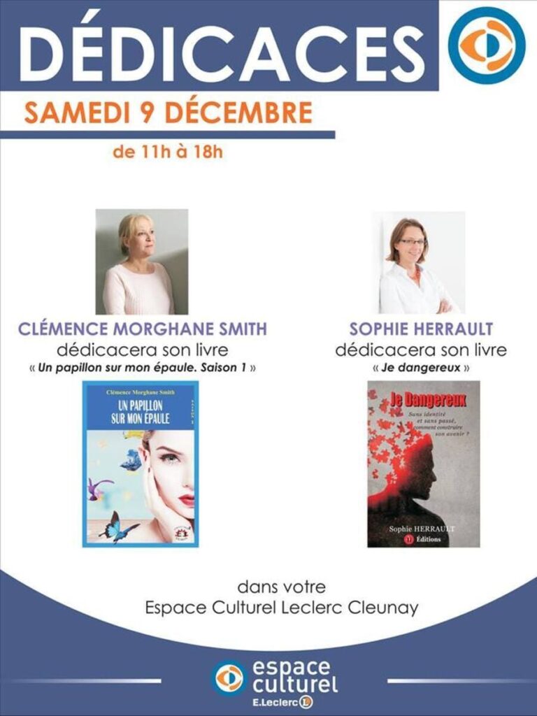 Affiche annonçant une séance de dédicaces à l'espace culturel E. Leclerc de Cleunay (Rennes) le 09.12.2017