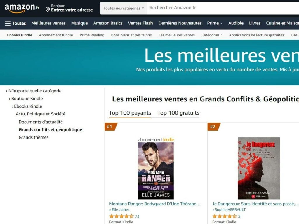 Le roman "Je dangereux" est classé en N°2 des Meilleures ventes sur Amazon