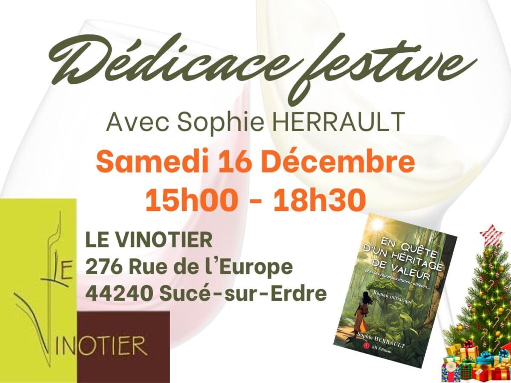 Affiche annonçant les Dédicaces festives chez Le Vinotier (16.12.23)