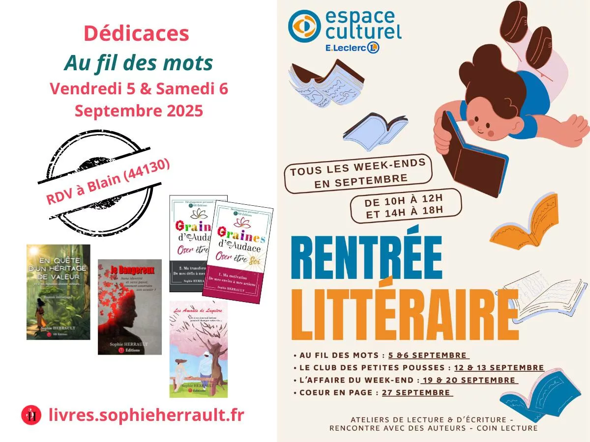 Affiche dédicaces E. Leclerc Blain Sophie Herrault (05 et 06.09.25)